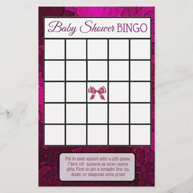 Magenta Bows & Footprints Girl baby shower games Flyer (Front)