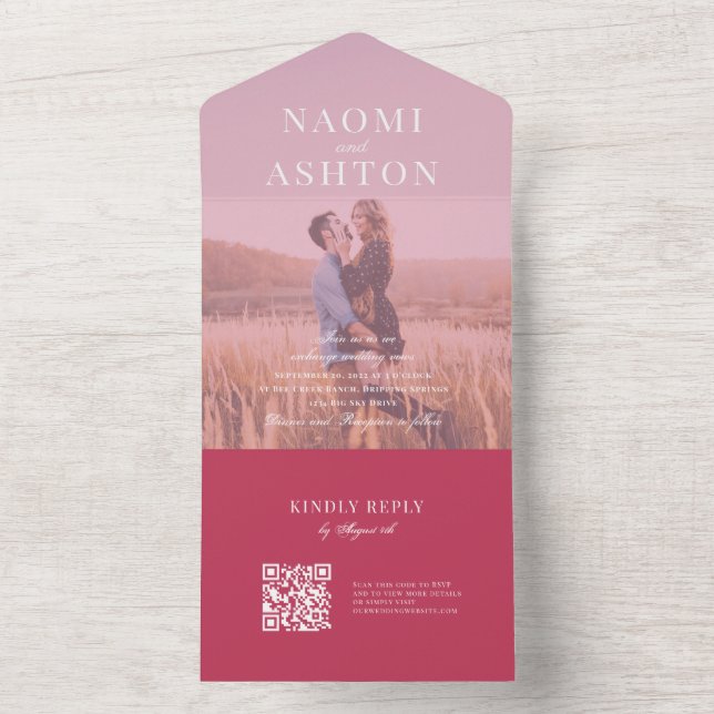 Magenta | Brushed Overlay Wedding All In One Invitation (Inside)