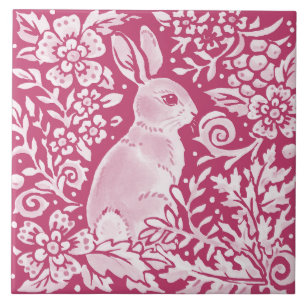 Magenta Bunny Rabbit Woodland Animal Nature Floral Ceramic Tile