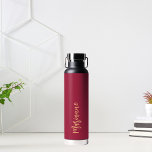 Magenta burgundy custom name script water bottle<br><div class="desc">Magenta,  burgundy background.  Personalise and add your name.   Orange handwritten style script.</div>