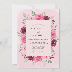 Magenta Burgundy Ranunculus Eucalyptus Wedding Invitation