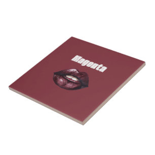 Magenta Burgundy Red Lips Ceramic Tile