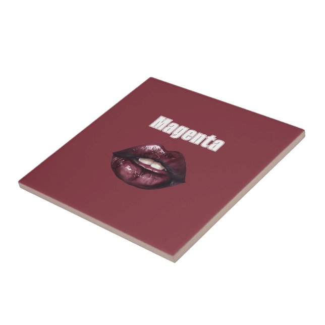 Magenta Burgundy Red Lips Ceramic Tile (Side)