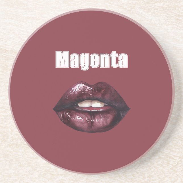 Magenta Burgundy Red Lips Coaster (Front)