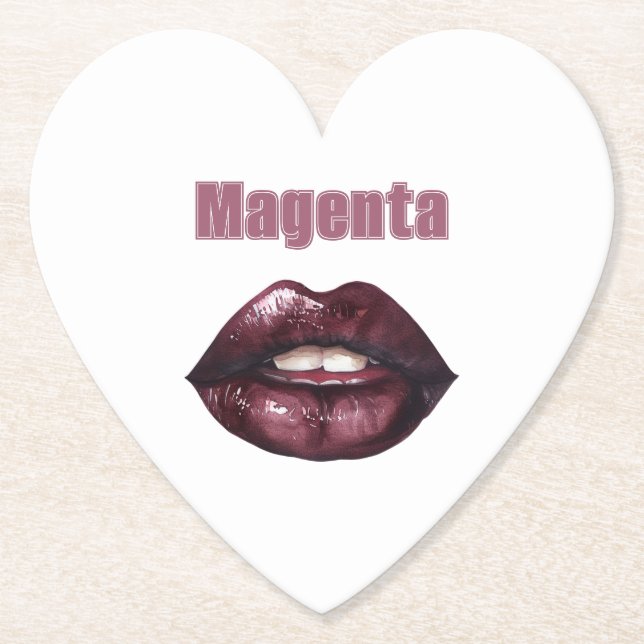 Magenta Burgundy Red Lips Paper Coaster (Front)