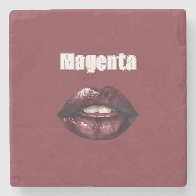 Magenta Burgundy Red Lips Stone Coaster (Front)