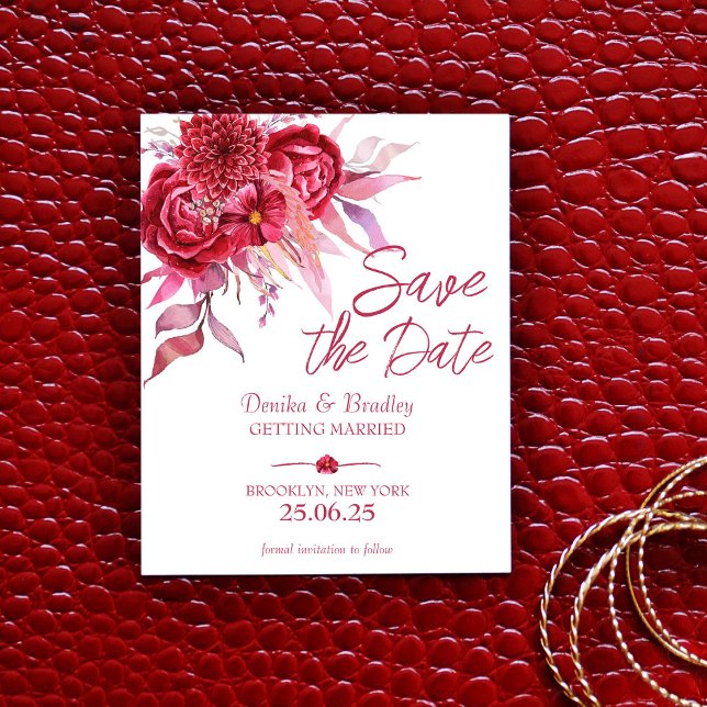 Magenta burgundy roses save the date budget invite (Creator Uploaded)