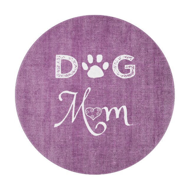 Magenta Burlap Dog Mum Cutting Board (Front)