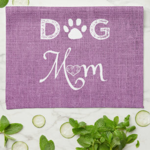 Magenta Burlap Dog Mum Kitchen Towel