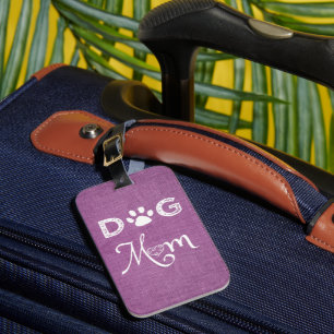 Magenta Burlap Dog Mum Luggage Tag