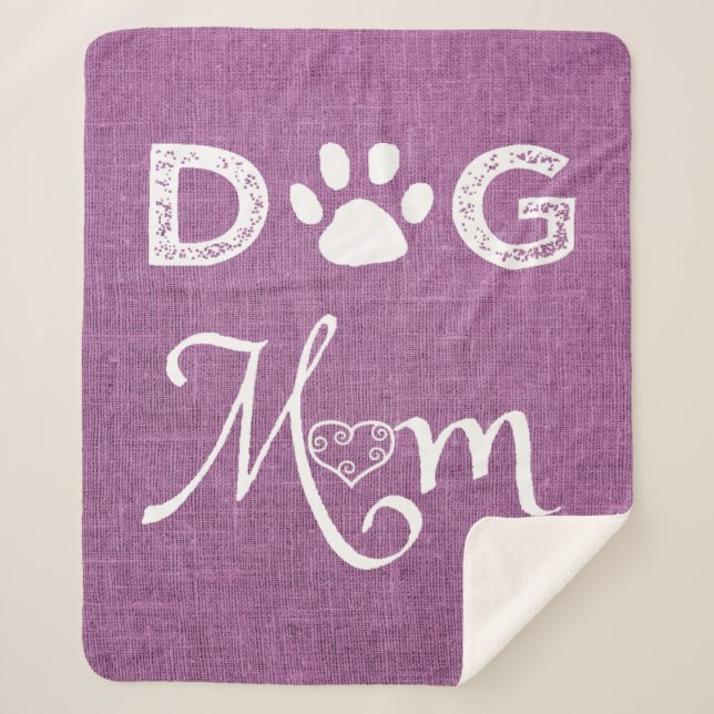 Magenta Burlap Dog Mum Sherpa Blanket (Front)