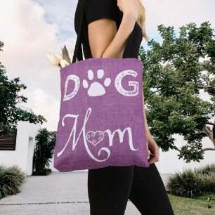 Magenta Burlap Dog Mum Tote Bag