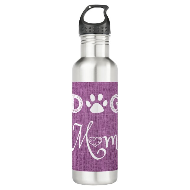 Magenta Burlap Dog Mum Water Bottle (Front)