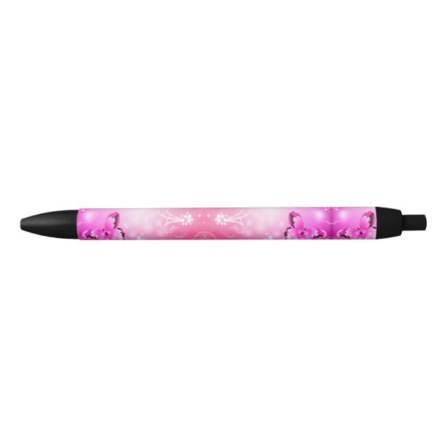 Magenta Butterfly Black Ink Pen (Front)