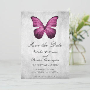 Magenta Butterfly Save the Date Invite
