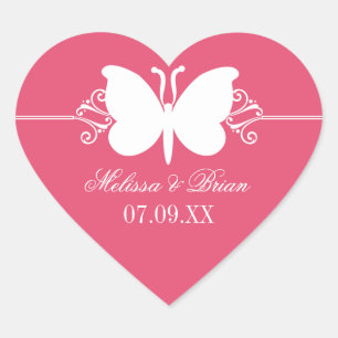 Magenta Butterfly Swirls Wedding Stickers