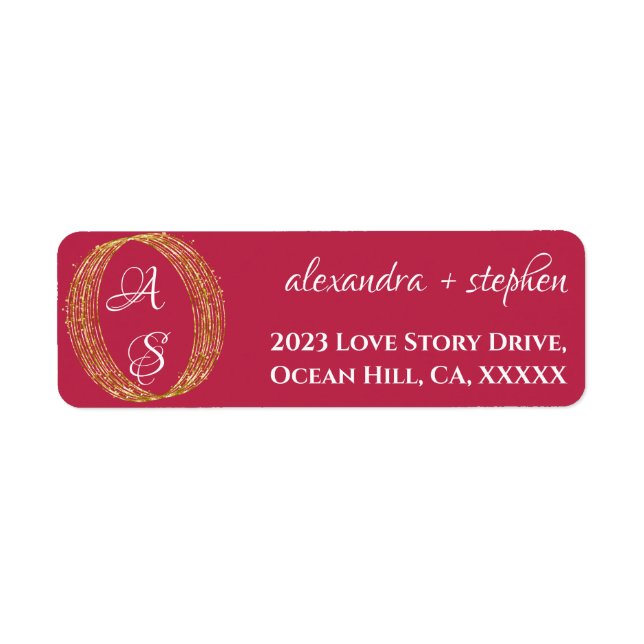 Magenta Calligraphy Couple Name Monogram Wedding Return Address Label (Front)