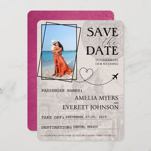 Magenta Cancun Passport Save The Date (Front/Back)