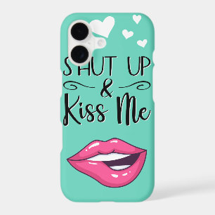 Magenta cartoon lips Shut up & kiss me aquamarine