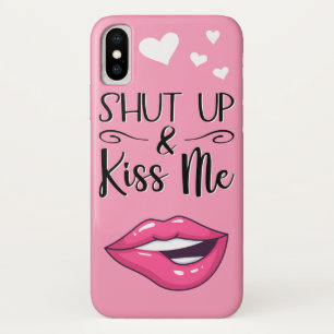 Magenta cartoon lips Shut up & kiss me pink iPhone X Case