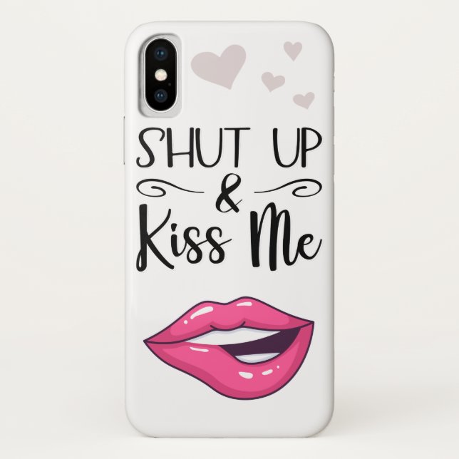 Magenta cartoon lips Shut up & kiss me white Case-Mate iPhone Case (Back)