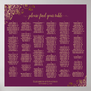 Magenta Cassis & Gold Alphabetical Seating Chart