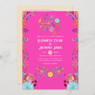 Magenta & Champagne Floral Mexican Fiesta Wedding Invitation