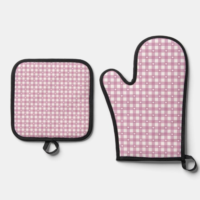 Magenta Checks Oven Mitt & Pot Holder Set (Front)