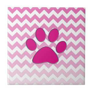 Magenta Chevron Paw Monogram ZigZag Tile