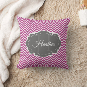 Magenta Chevron Personalised Throw Pillow