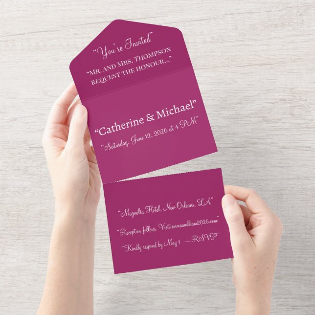 Magenta Colour Block Wedding Invitation – Modern (Tearaway)
