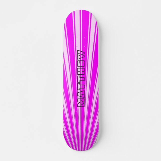 Magenta Colour Stripe Funky Pattern Skateboard (Front)