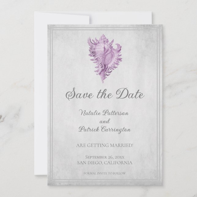 Magenta Conch Shell Save the Date Invite (Front)