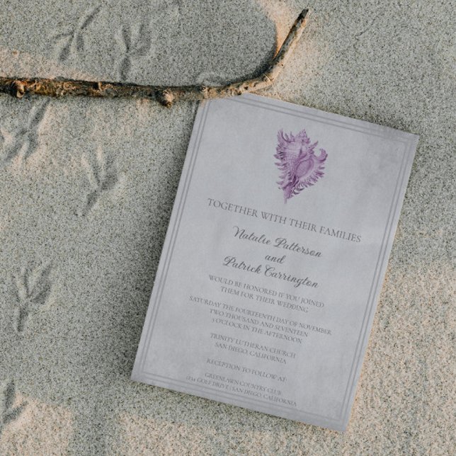 Magenta Conch Shell Wedding Invitation (Magenta Conch Shell Wedding Invitation)