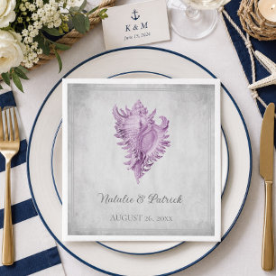 Magenta Conch Shell Wedding Paper Napkins