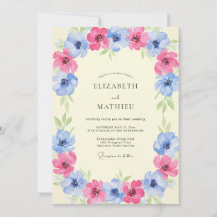 Magenta Cornflower Peony Wedding Invitation