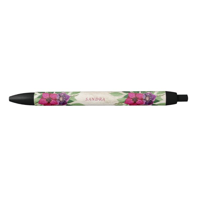 Magenta Country Floral Black Ink Pen (Front)
