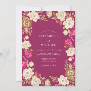 Magenta Cream Floral Wedding Invitation