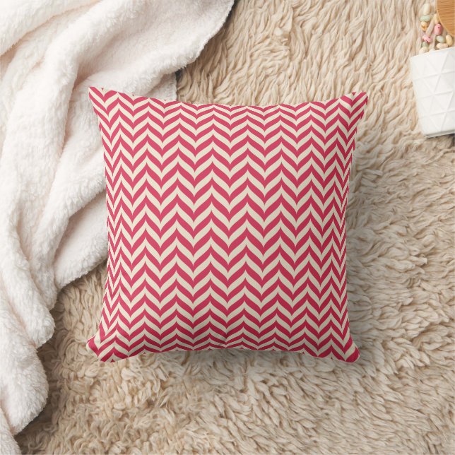 Magenta, Cream, Herringbone Pattern Cushion (Blanket)