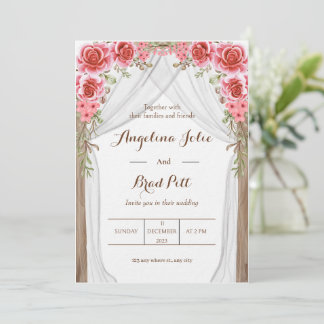 Magenta Curtain Floral Painting Wedding Invitation