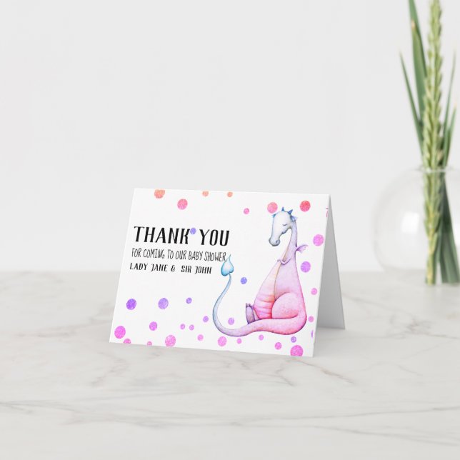 *~* Magenta Cute  Dragon  Baby Shower Thank You Card (Front)