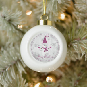 Magenta Cute Snowman Holiday Ornament
