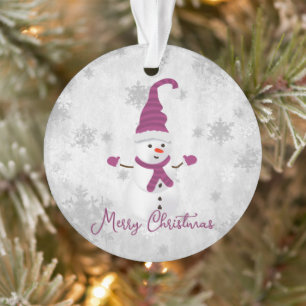 Magenta Cute Snowman Holiday Ornament