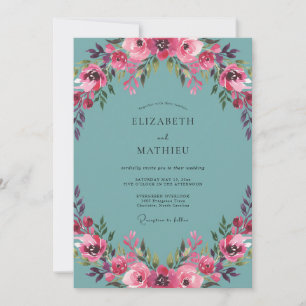 Magenta Cyan Peony Wedding Invitation
