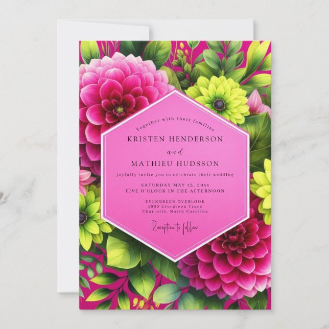 Magenta Dahlia Bloom Wedding Invitation (Front)
