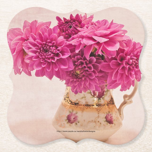 Magenta Dahlias Paper Coaster (Front)