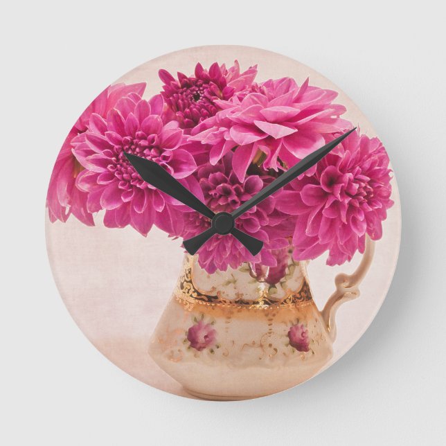 Magenta Dahlias Wall Clock (Front)