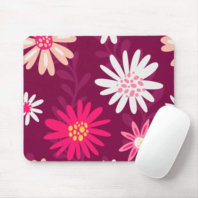 Magenta Daisy Design Mouse Pad (With Mouse)