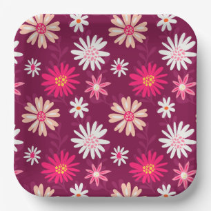 Magenta Daisy Design Paper Plate