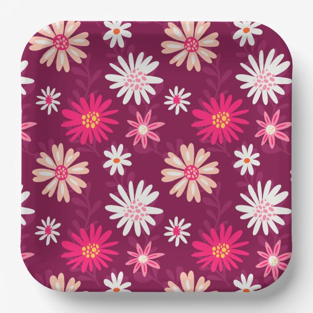 Magenta Daisy Design Paper Plate (Front)